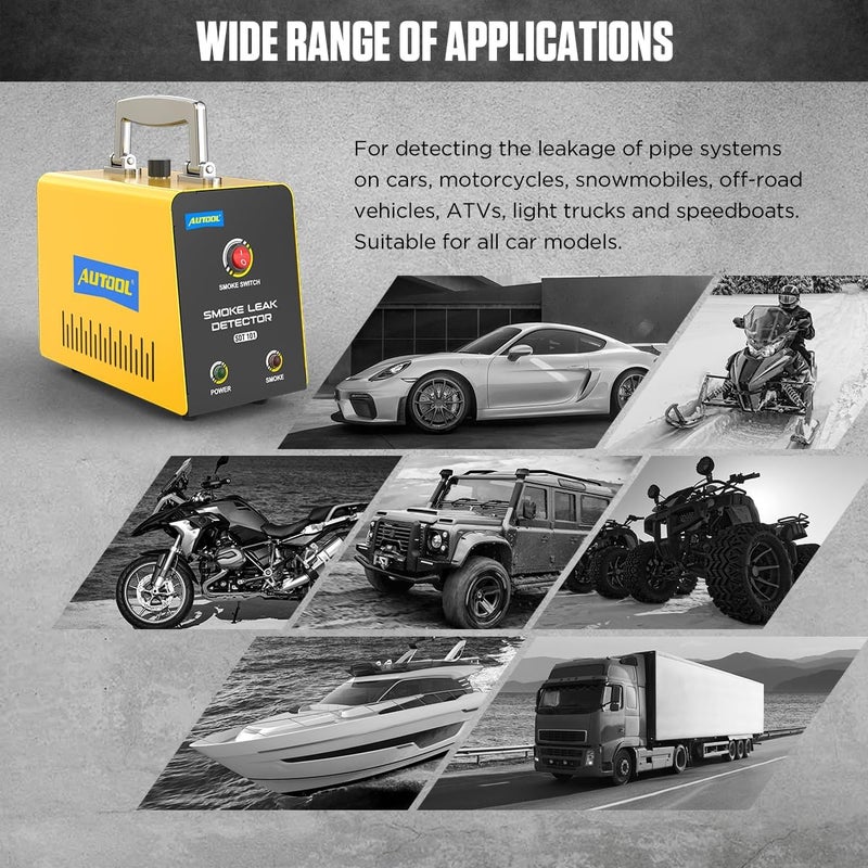 Autool جهاز كشف تسرب الدخان للسيارات، جهاز اختبار تشخيص الدخان بالفراغ، كاشف تسرب الوقود في الأنابيب متوافق مع سيارات 12V، الشاحنات، الدراجات النارية، ATV، القوارب، زلاجات الثلج - Image 2